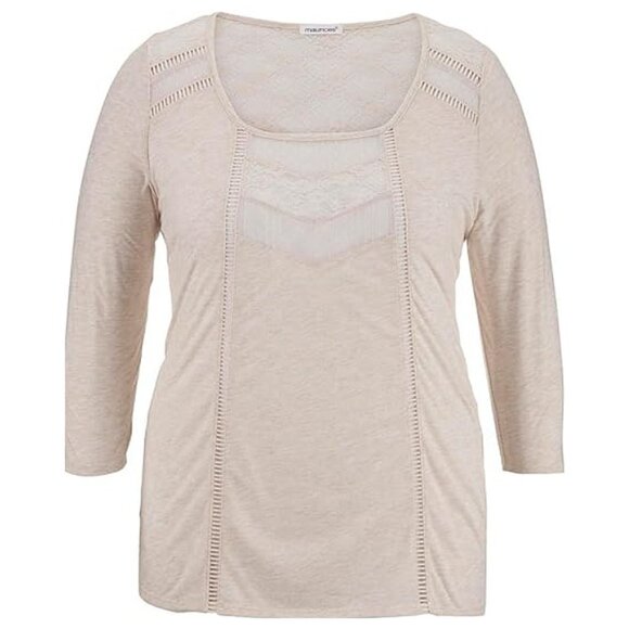 Maurices Tops - Maurices Women's Plus Size Lace Inset Peasant Top Blouse Oatmeal Size 2